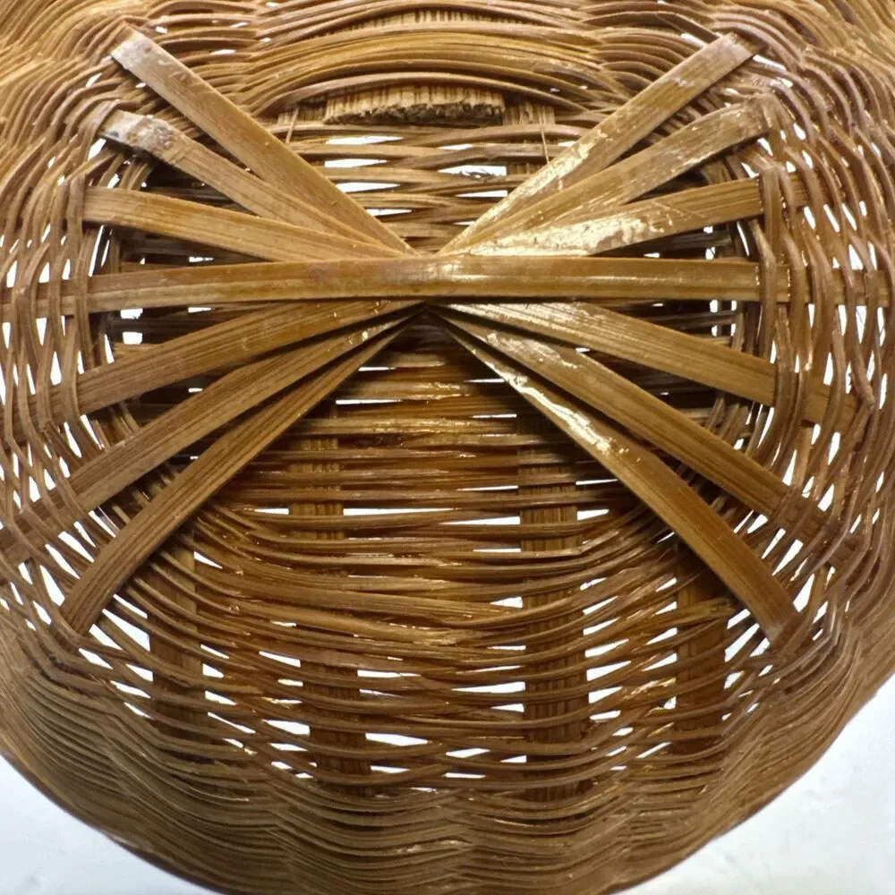 Vintage Wicker Basket w/ Long Handle Church Offering Basket 18.5 In